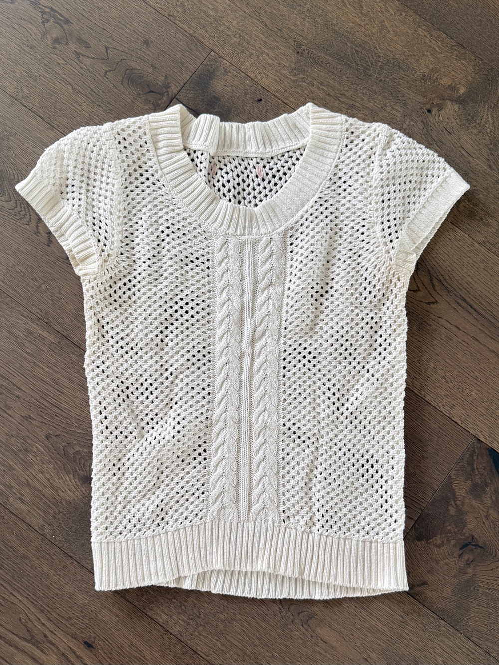 White Cotton Knit Short Sleeve Sweater